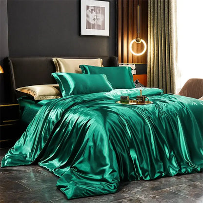 Luxury burgundy satin 4 pcs duvet bedding set bedroom sheets