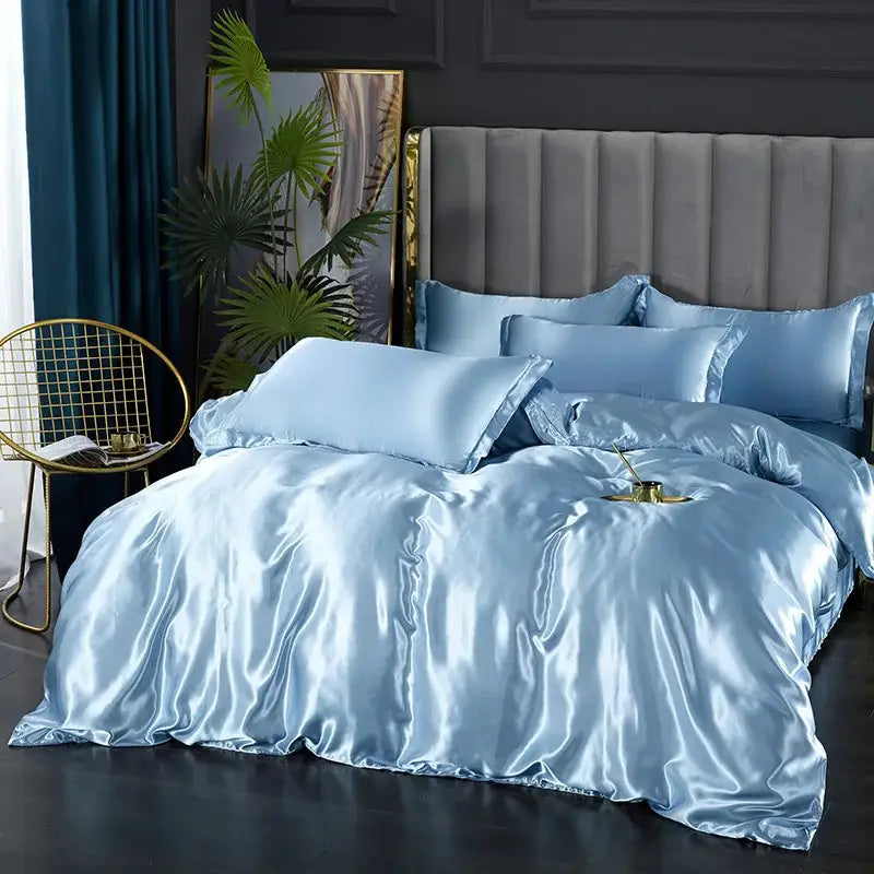 Luxury emerald green satin duvet cover bedroom bedding set