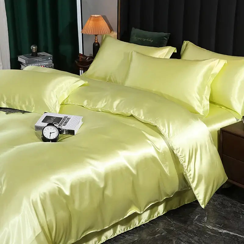 Luxury crimson satin silk duvet cover set bedroom bedding