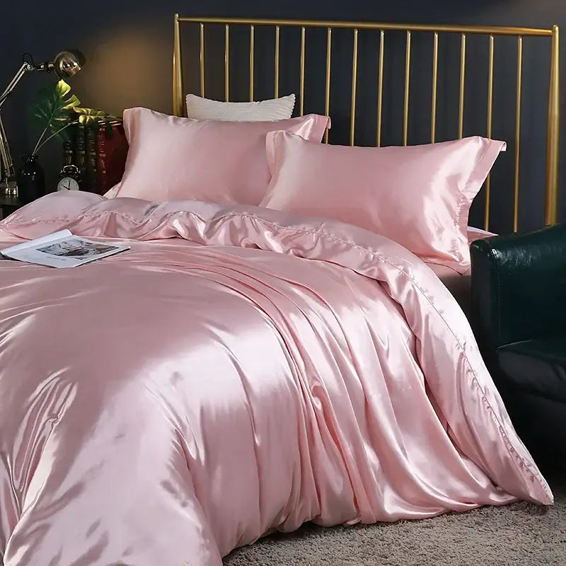 Luxury crimson satin silk duvet cover set bedroom bedding