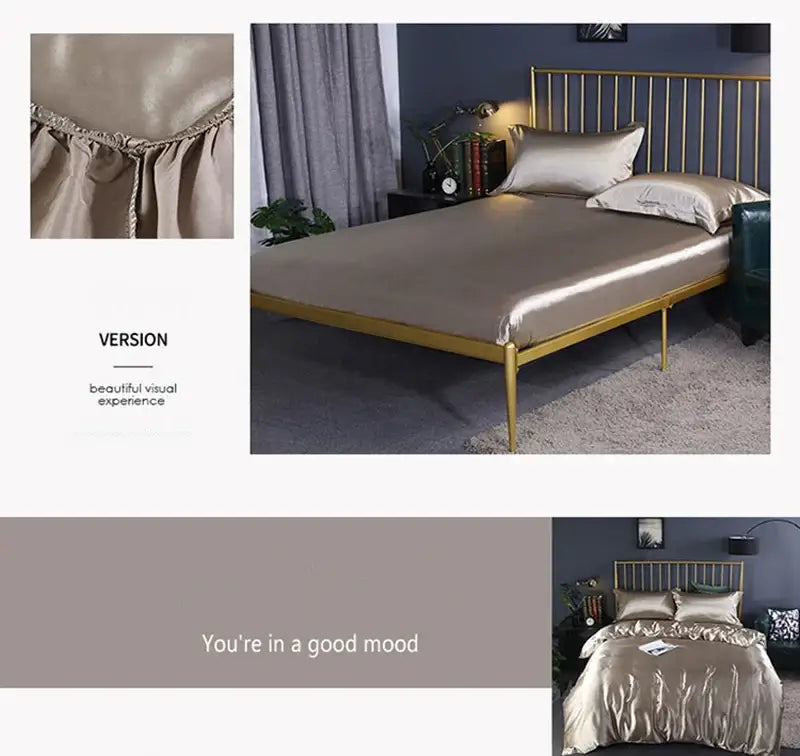 Luxury crimson satin silk duvet cover set bedroom bedding
