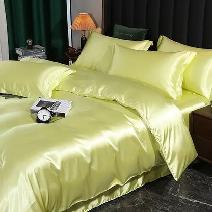 Luxury crimson satin silk duvet cover set bedroom bedding