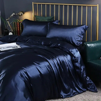 Luxury crimson satin silk duvet cover set bedroom bedding