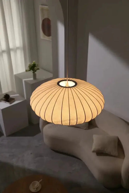 Modern ribbed white led pendant lamp – dining room geometric light