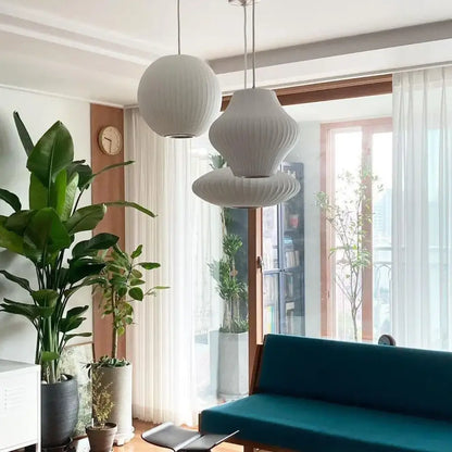 Modern ribbed white led pendant lamp – dining room geometric light