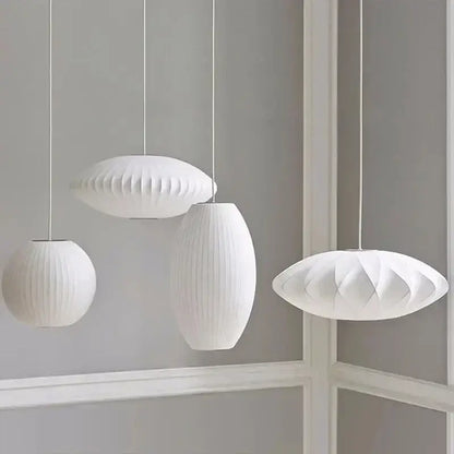 Modern ribbed white led pendant lamp – dining room geometric light