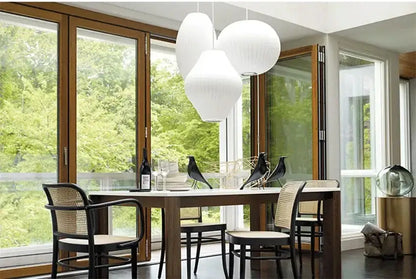 Modern ribbed white led pendant lamp – dining room geometric light