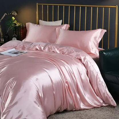 Luxury chocolate brown satin duvet cover bed sheet set bedroom bedding