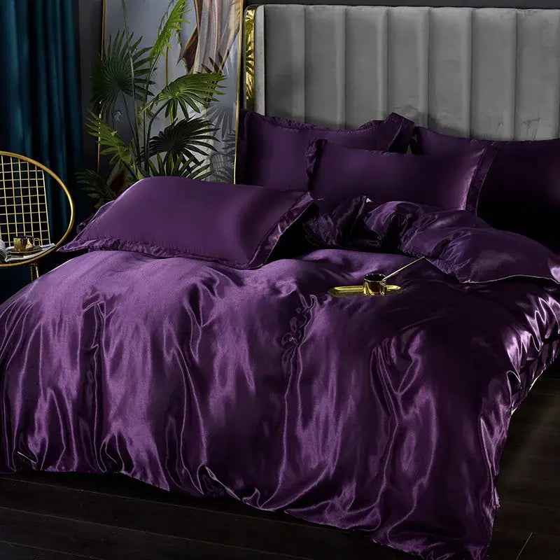 Luxury fuchsia satin duvet cover set – bedroom silk bedding