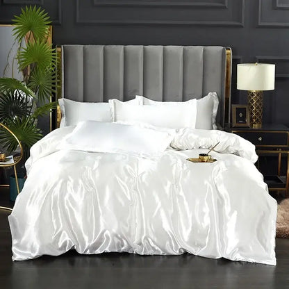 Luxury fuchsia satin duvet cover set – bedroom silk bedding