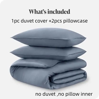 Blue satin silky cooling duvet cover set bedroom bedding