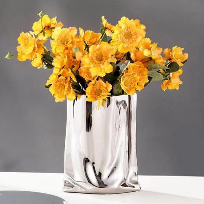 DecorBites™ Silver Ruffled Ceramic Flower Vase