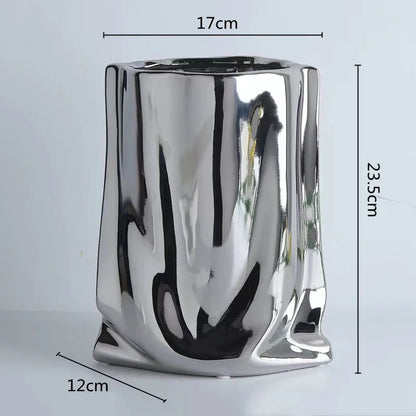 DecorBites™ Silver Ruffled Ceramic Flower Vase