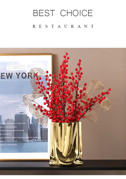 Modern silver ruffled ceramic flower vase living room decor