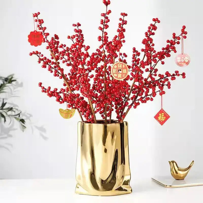 Modern silver ruffled ceramic flower vase living room decor
