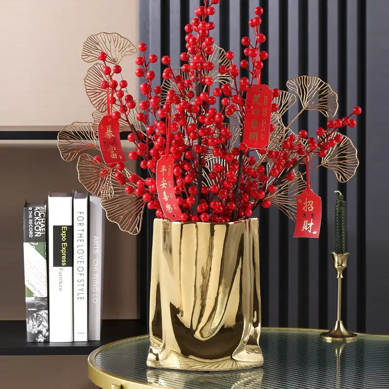Modern silver ruffled ceramic flower vase living room decor