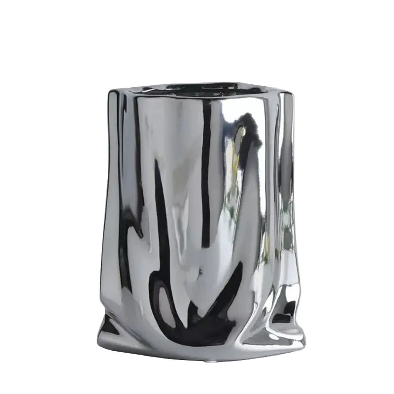 Modern silver ruffled ceramic flower vase living room decor