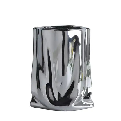 Modern silver ruffled ceramic flower vase living room decor