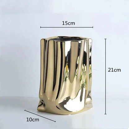 Modern silver ruffled ceramic flower vase living room decor