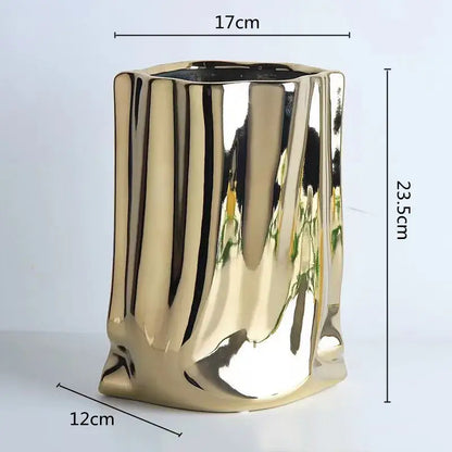 Modern silver ruffled ceramic flower vase living room decor