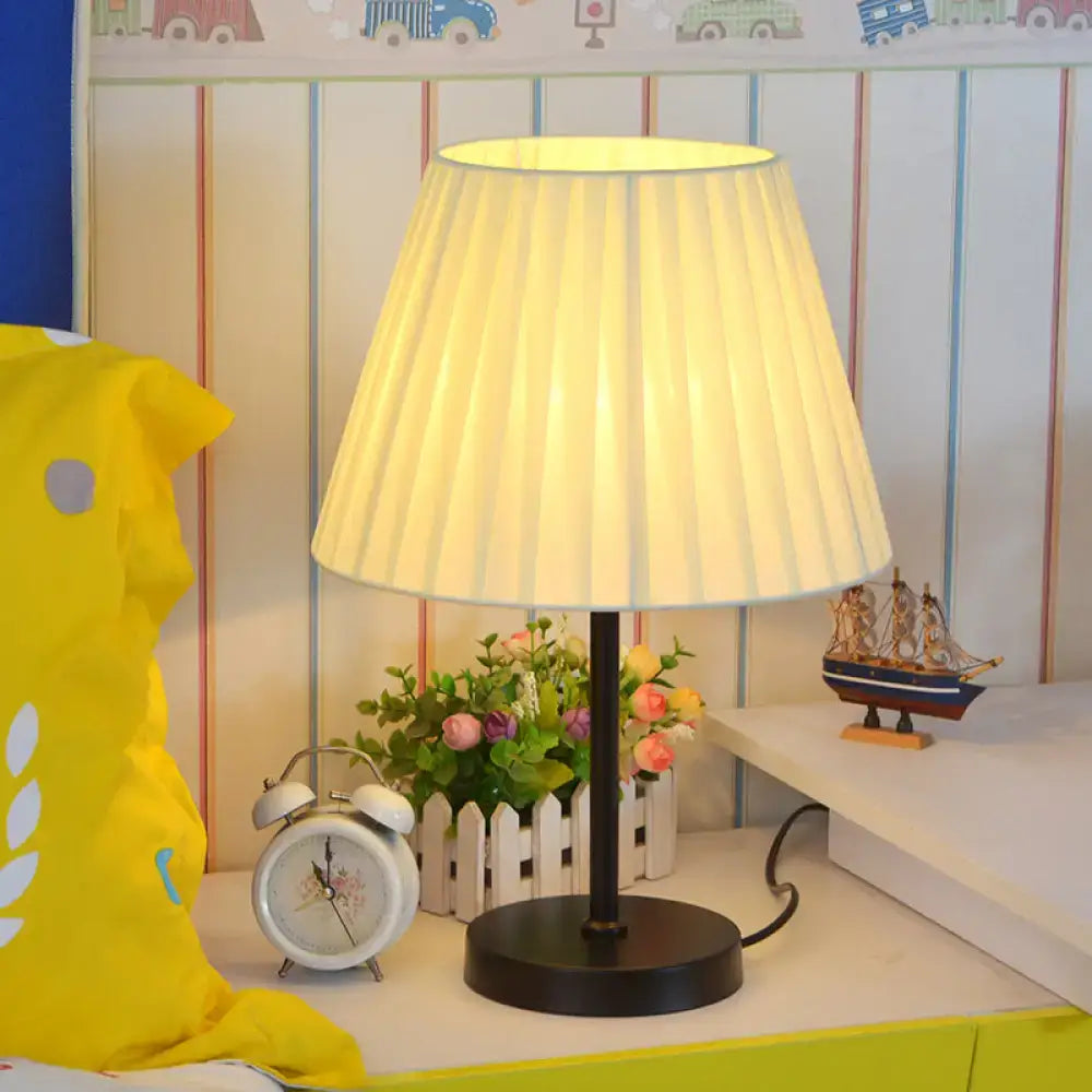 Simple pleated fabric table lamp cream and black bedroom light