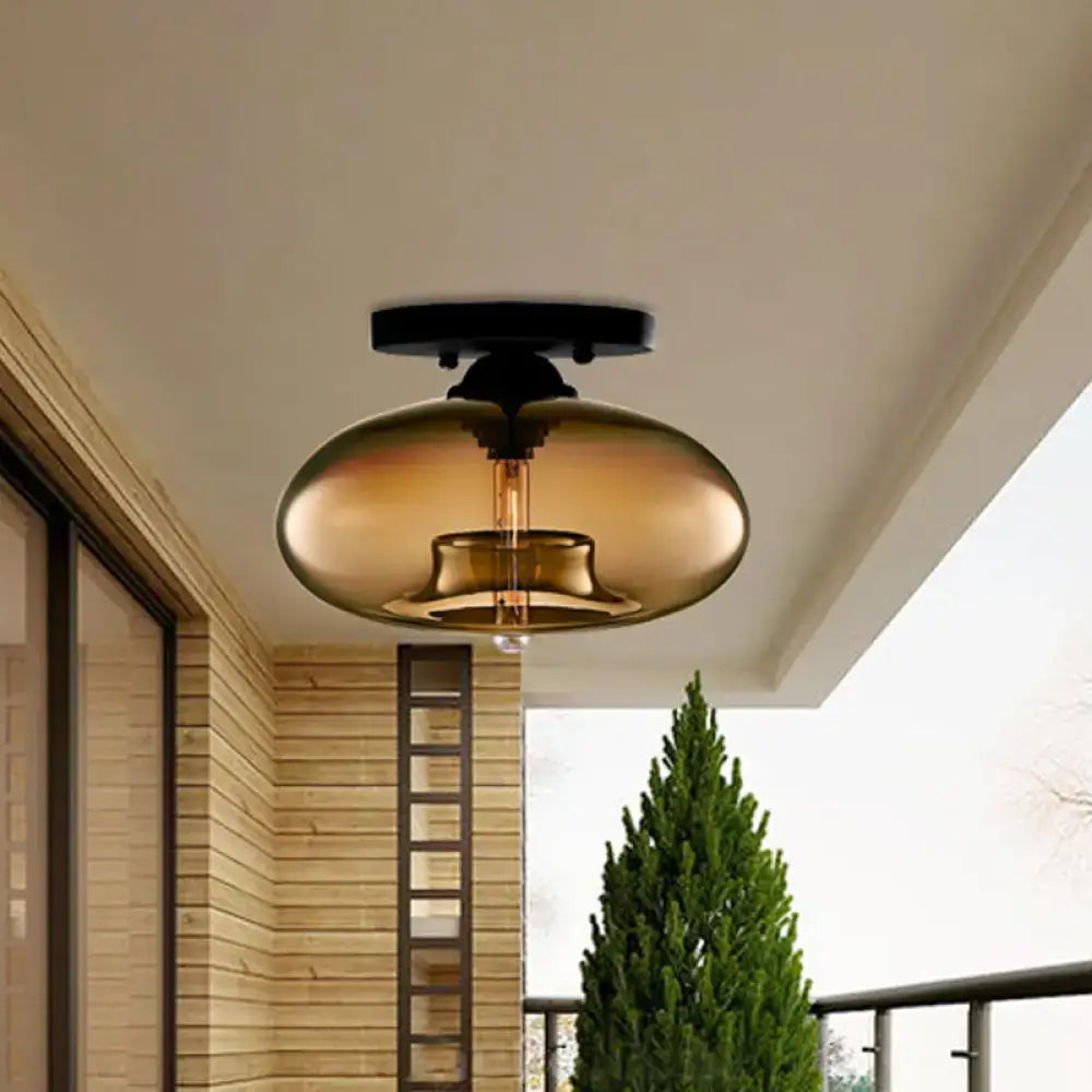 Modern black and glass oval flush mount – hallway ceiling light