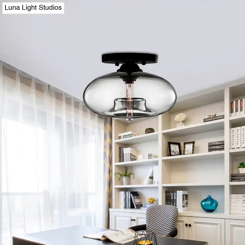 Modern black and glass oval flush mount – hallway ceiling light