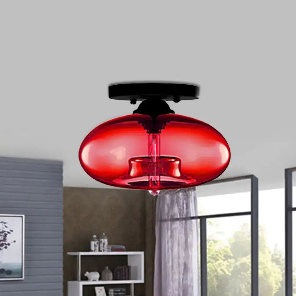 Modern black and glass oval flush mount – hallway ceiling light
