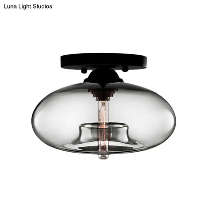 Modern black and glass oval flush mount – hallway ceiling light