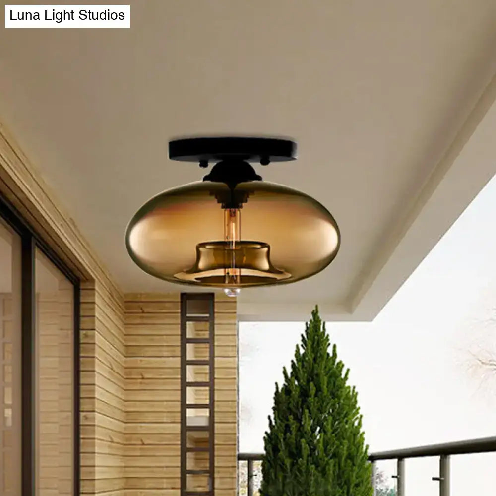 Modern black and glass oval flush mount – hallway ceiling light