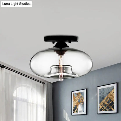 Modern black and glass oval flush mount – hallway ceiling light