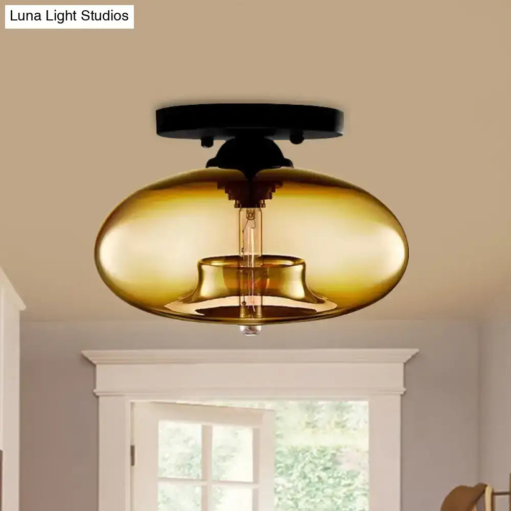 Modern black and glass oval flush mount – hallway ceiling light