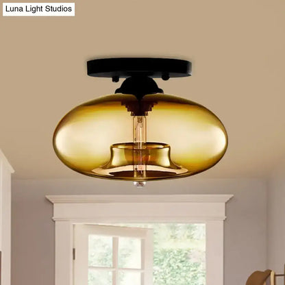 Modern black and glass oval flush mount – hallway ceiling light