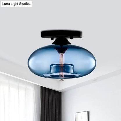 Modern black and glass oval flush mount – hallway ceiling light
