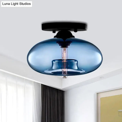 Modern black and glass oval flush mount – hallway ceiling light