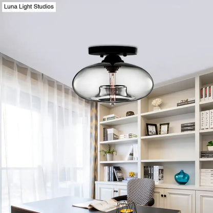 Modern black and glass oval flush mount – hallway ceiling light