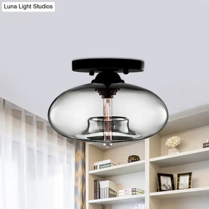 Modern black and glass oval flush mount – hallway ceiling light