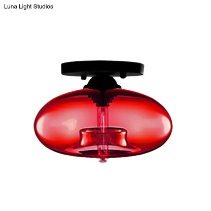 Modern black and glass oval flush mount – hallway ceiling light