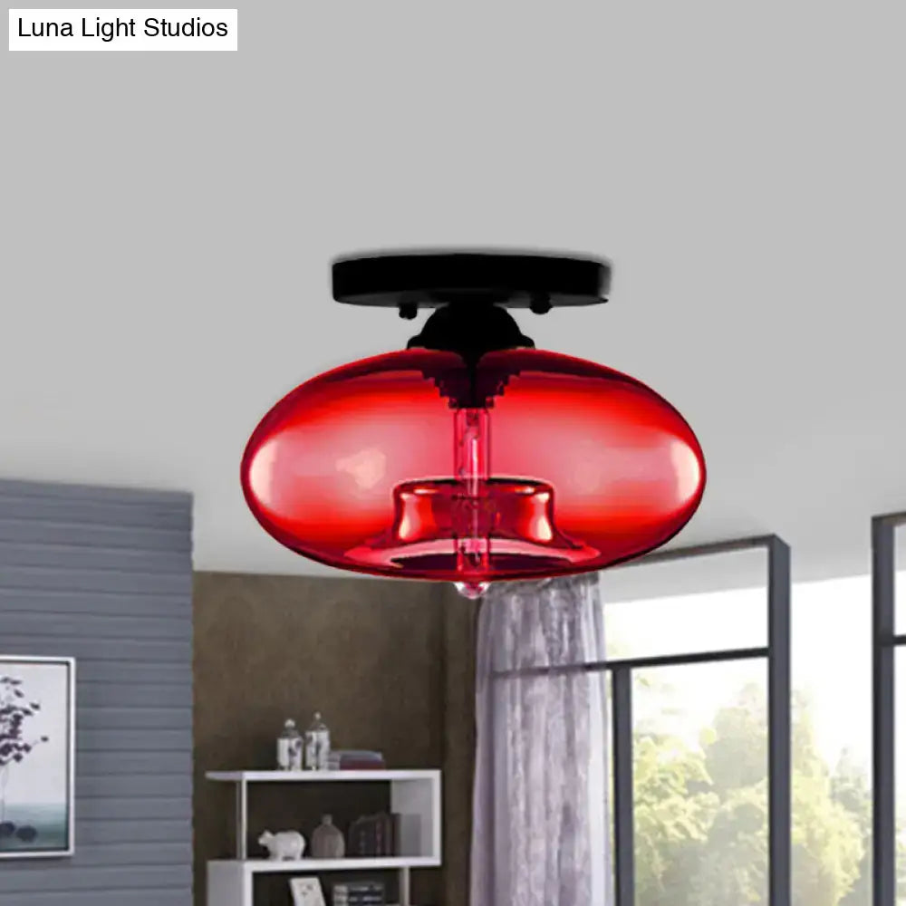 Modern black and glass oval flush mount – hallway ceiling light