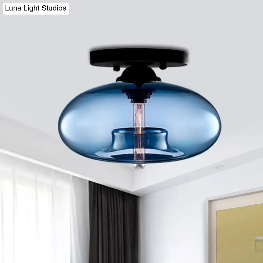 Modern black and glass oval flush mount – hallway ceiling light