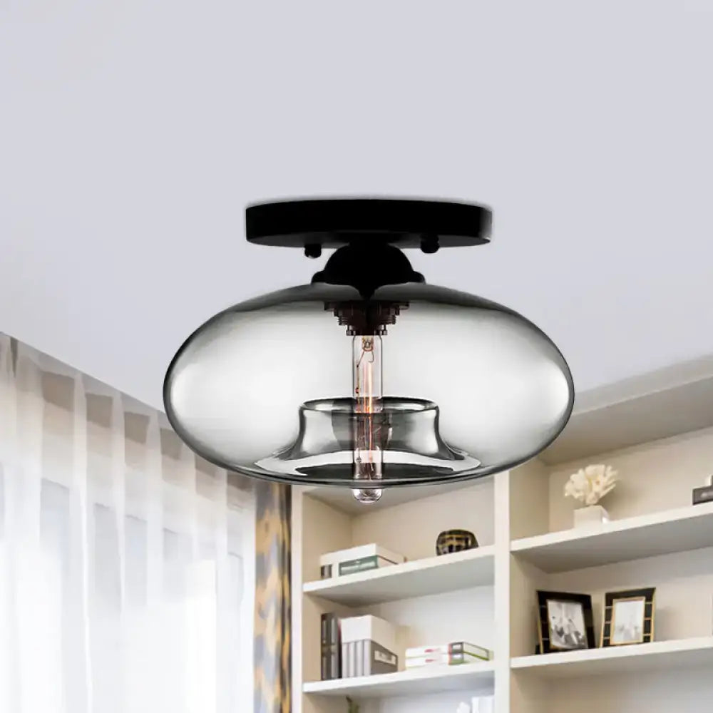 Modern black and glass oval flush mount – hallway ceiling light
