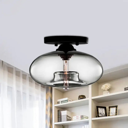 Modern black and glass oval flush mount – hallway ceiling light