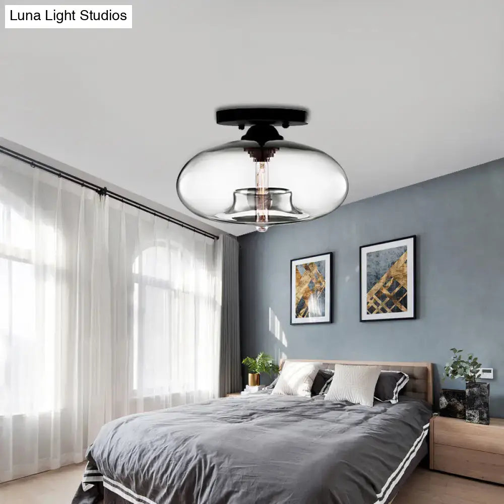 Modern black and glass oval flush mount – hallway ceiling light