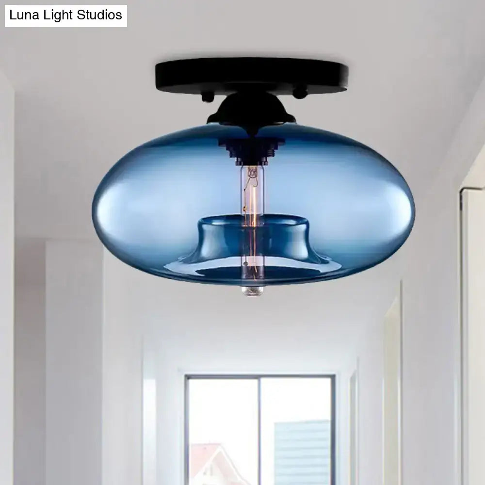 Modern black and glass oval flush mount – hallway ceiling light