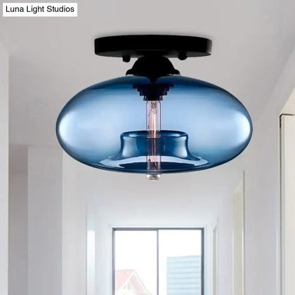 Modern black and glass oval flush mount – hallway ceiling light