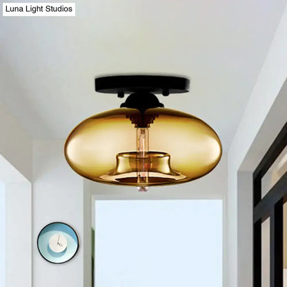 Modern black and glass oval flush mount – hallway ceiling light