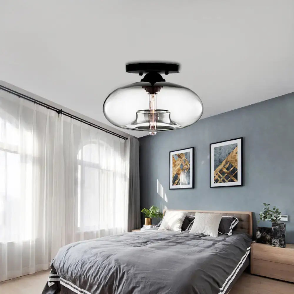 Modern black and glass oval flush mount – hallway ceiling light