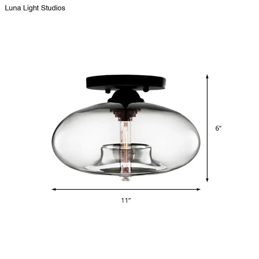 Modern black and glass oval flush mount – hallway ceiling light