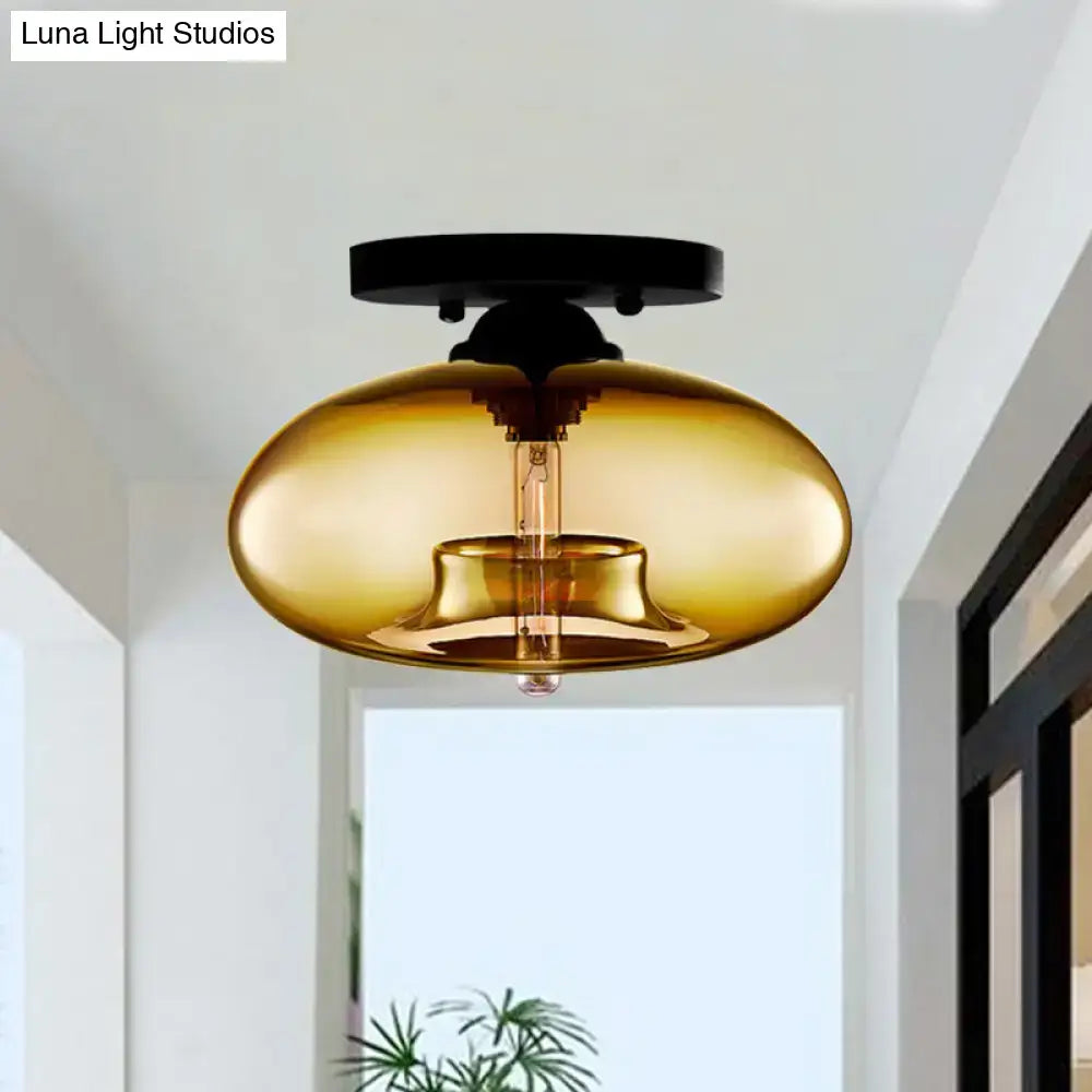 Modern black and glass oval flush mount – hallway ceiling light