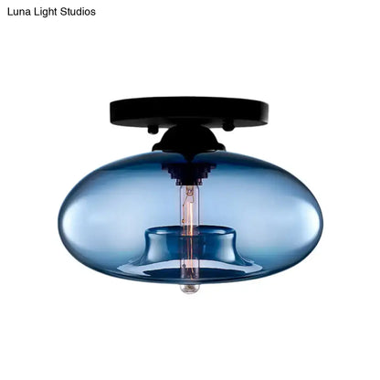 Modern black and glass oval flush mount – hallway ceiling light
